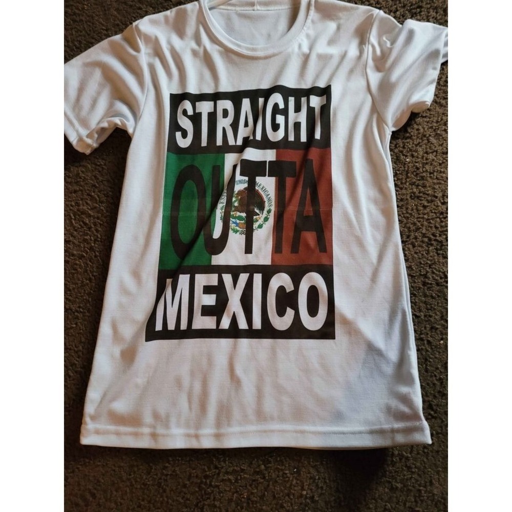 Straight Outta Mexico Shirt Men Small White Graphic Tee Mexican Flag Heritage